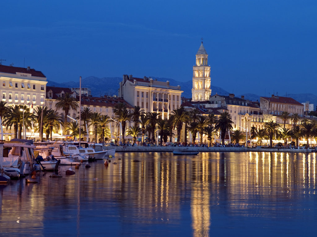 Split, Croatia --- Split, an old Roman city classified as World Heritage by UNESCO and Riva, or seaside promenade, lined with palm trees. --- Image by © Franck Guiziou/Hemis/Corbis